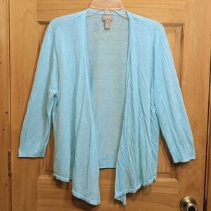 Chico's 3 XL Aqua Blue Green Sheer Lightweight Open Front Cardigan Sweater